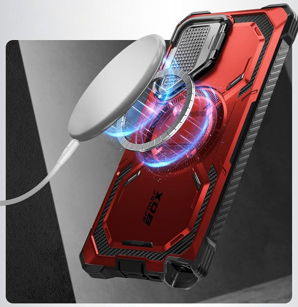Etui pancerne Supcase i-Blason Armorbox Mag do Galaxy S24 Ultra, czerwone